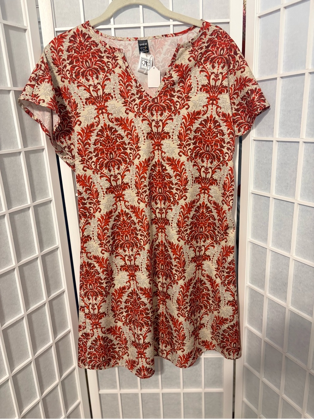 SHEIN Cream and Red Baroque Mini Dress